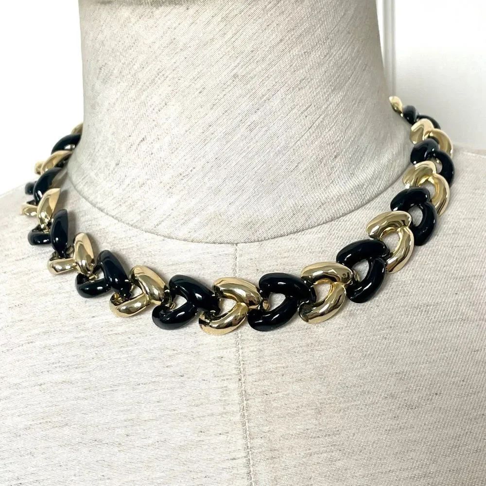 Black and gold tone link necklace
